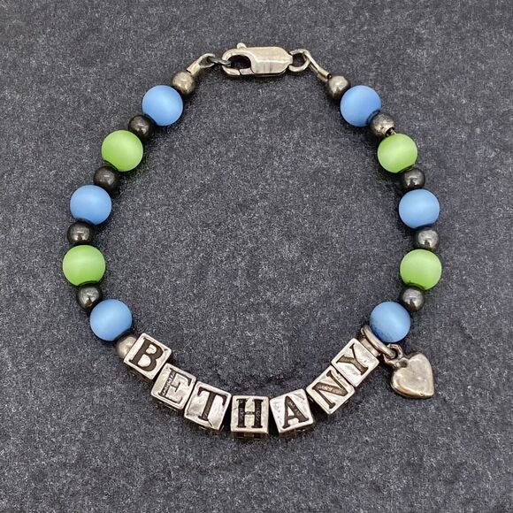 Blue Green Shimmery "Bethany" Beaded Bracelet | Vintage Sterling Silver 925 | 6" - Picture 11 of 13